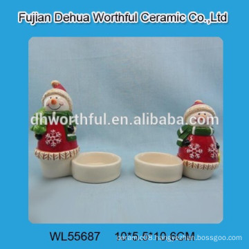 Wholesales Christmas snowman design ceramic candle holder